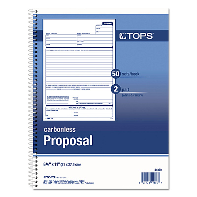 TOPS Spiralbound Proposal Form Book, Two-Part Carbonless, 11 x 8.5, 50 Forms Total (TOP41850)