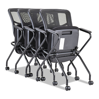 Alera Elusion Mesh Nesting Chairs with Padded Arms, Supports Up to 275 lb, 18.11" Seat Height, Black, 2/Carton (ALEEL4914)