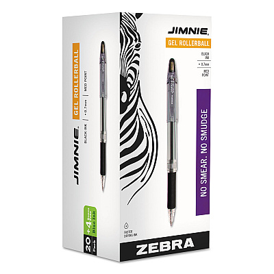 Zebra Jimnie Gel Pen Value Pack, Stick, Medium 0.7 mm, Black Ink, Clear/Black Barrel, 24/Box (ZEB14410)