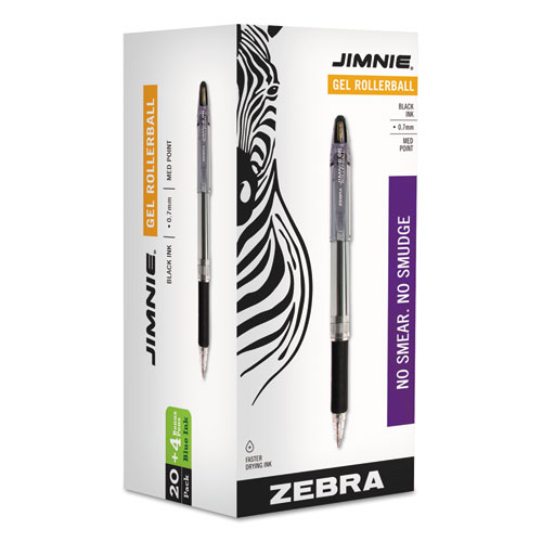 Zebra Jimnie Gel Pen Value Pack, Stick, Medium 0.7 mm, Black Ink, Smoke Barrel, 24/Box (14410)