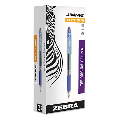 Zebra Jimnie Gel Pen, Stick, Medium 0.7 mm, Blue Ink, Clear/Blue Barrel, 12/Pack (ZEB44120)