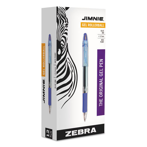 Zebra Jimnie Gel Pen, Stick, Medium 0.7 mm, Blue Ink, Smoke Barrel, 12/Pack (44120)