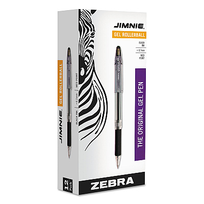 Zebra Jimnie Gel Pen, Stick, Medium 0.7 mm, Black Ink, Clear/Black Barrel, 12/Pack (ZEB44110)