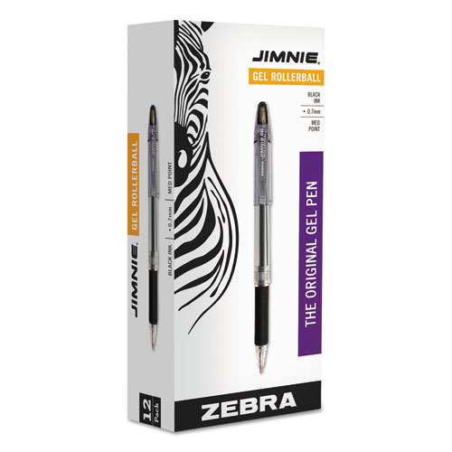 Zebra Jimnie Gel Pen, Stick, Medium 0.7 mm, Black Ink, Smoke Barrel, 12/Pack (44110)