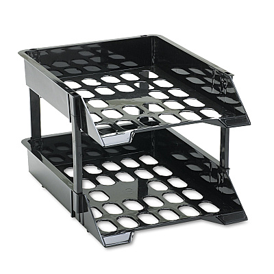 deflecto SuperTray Countertop Tray Set, 2 Sections, Letter to Legal Size Files, 11" x 14.88" x 2.5", Black, 2/Pack (DEF63304)