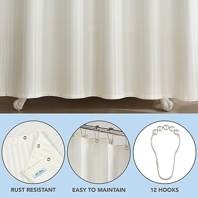 H&h Poly Shower Curtain Set 72x72 Damask Bright White, 1 Set (P-SCSTD-7272-WH)