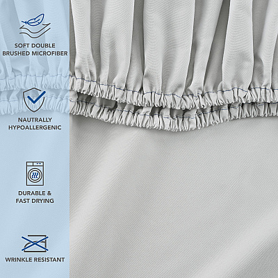 Host & Home Microfiber Fitted Sheets - Queen - Gray W/ Blue Hem, Case Of 24 (MFS-608012-GY)