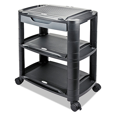 Alera 3-in-1 Cart/Stand, Plastic, 3 Shelves, 1 Drawer, 100 lb Capacity, 21.63" x 13.75" x 24.75", Black/Gray (ALEU3N1BL)