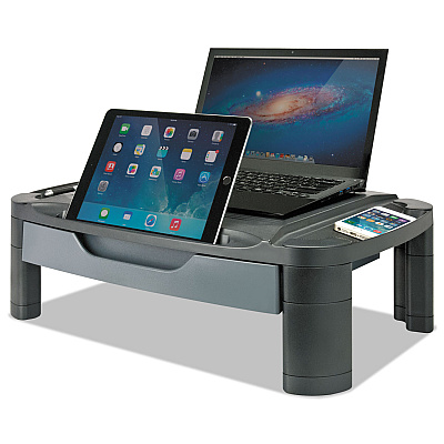 Alera 3-in-1 Cart/Stand, Plastic, 3 Shelves, 1 Drawer, 100 lb Capacity, 21.63" x 13.75" x 24.75", Black/Gray (ALEU3N1BL)