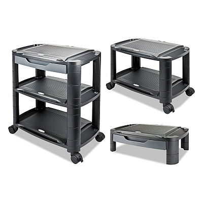 Alera 3-in-1 Cart/Stand, Plastic, 3 Shelves, 1 Drawer, 100 lb Capacity, 21.63" x 13.75" x 24.75", Black/Gray (ALEU3N1BL)