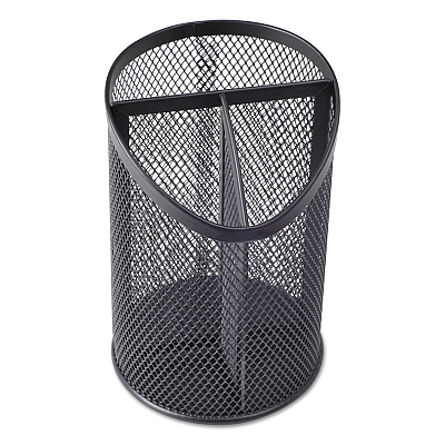 Universal Metal Mesh 3-Compartment Pencil Cup, 4.13" Diameter x 6"h, Black (UNV20019)