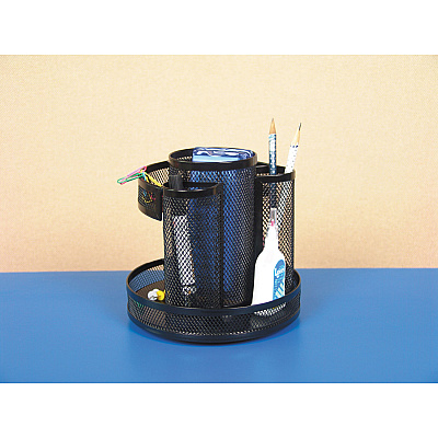 Universal Metal Mesh Rotating Desktop Organizer, 8 Compartments, Metal Mesh, 6.5" Diameter x 6.13"h, Black (UNV20022)