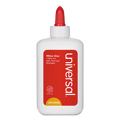 Universal Washable White Glue, 4 oz, Dries Clear, 3/Pack (UNV46064)