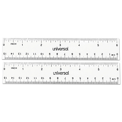 Universal Clear Plastic Ruler, Standard/Metric, 6" Long, Clear, 2/Pack (UNV59025)