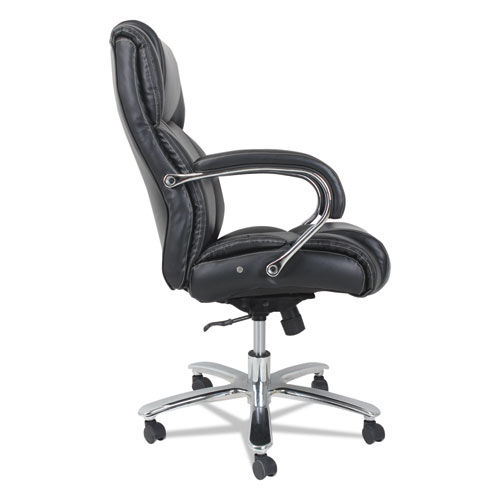Alera Maxxis Series Big/Tall Bonded Leather Chair, Supports 450 lb, 21.26" to 25" Seat Height, Black Seat/Back, Chrome Base (MS4519)