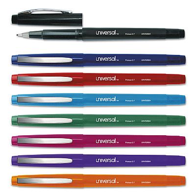 Universal Porous Point Pen, Stick, Medium 0.7 mm, Assorted Ink and Barrel Colors, 8/Pack (UNV50504)