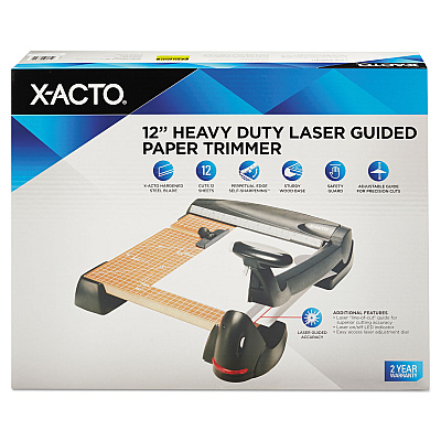 X-ACTO 12-Sheet Laser Guillotine Trimmer, 2" Cut Length, Wood Base, 12 x 12 (EPI26642LMR)