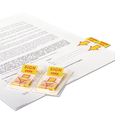 Universal Deluxe Message Arrow Flags, "Sign Here", Yellow, 500/Pack (UNV99007)