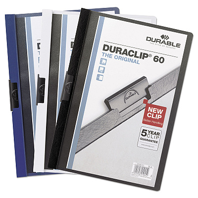 Durable DuraClip Report Cover with Clip Fastener, 8.5 x 11, Clear/Navy, 25/Box (DBL221428)