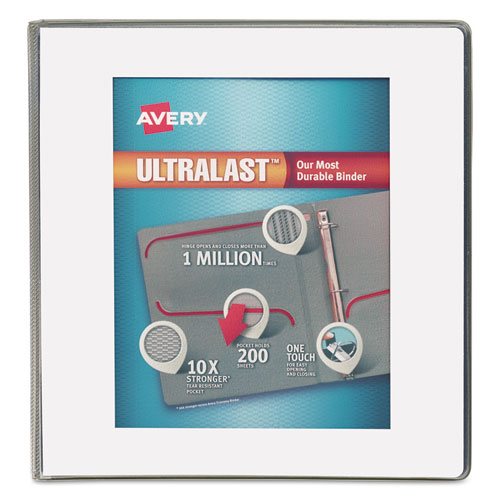 Avery UltraLast Heavy-Duty View Binder with One Touch Slant Rings, 3 Rings, 1" Capacity, 11 x 8.5, White (79744)