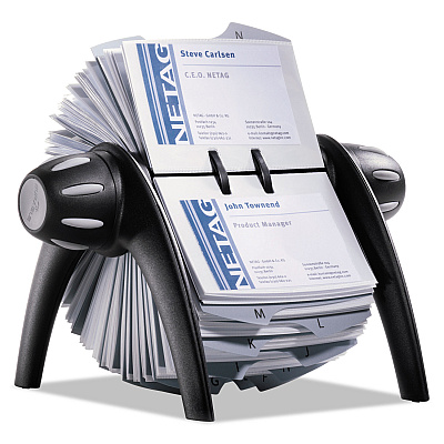 Durable VISIFIX Flip Rotary Business Card File, Holds 400 2.88 x 4.13 Cards, 8.75 x 7.13 x 8.06, Plastic, Black/Silver (DBL241701)