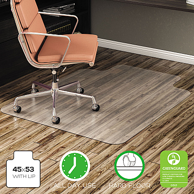 Alera All Day Use Non-Studded Chair Mat for Hard Floors, 45 x 53, Wide Lipped, Clear (ALEMAT4553HFL)