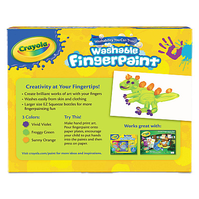 Crayola Washable Fingerpaint Pack, 3 Assorted Bright Colors, 8 oz Tube, 3/Box (CYO551311)
