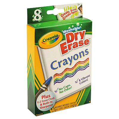 Crayola Washable Dry Erase Crayons w/E-Z Erase Cloth, Assorted Colors, 8/Pack (CYO985200)