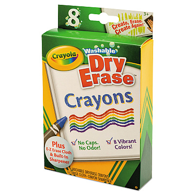 Crayola Washable Dry Erase Crayons w/E-Z Erase Cloth, Assorted Colors, 8/Pack (CYO985200)