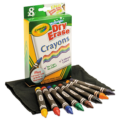 Crayola Washable Dry Erase Crayons w/E-Z Erase Cloth, Assorted Colors, 8/Pack (CYO985200)