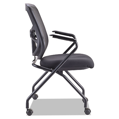 Alera Elusion Mesh Nesting Chairs with Padded Arms, Supports Up to 275 lb, 18.11" Seat Height, Black, 2/Carton (ALEEL4914)