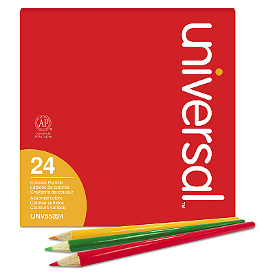 Universal Woodcase Colored Pencils, 3 mm, Assorted Lead and Barrel Colors, 24/Pack (UNV55324)