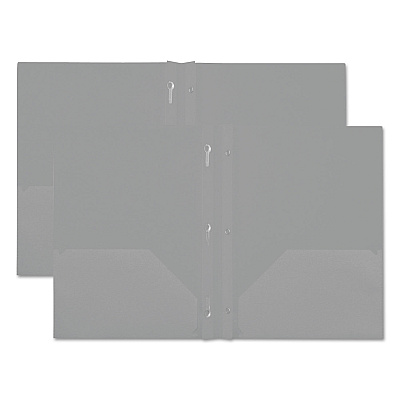 Universal Plastic Twin-Pocket Report Covers with Three-Prong Fastener, 11 x 8.5, White/White, 10/Pack (UNV20554)