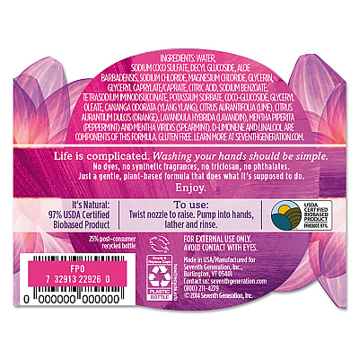 Seventh Generation Natural Hand Wash, Lavender Flower and Mint Scent, 12 oz, 8/Carton (SEV22926CT)
