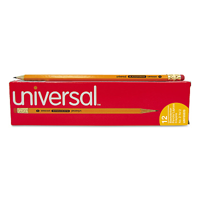 Universal Deluxe Blackstonian Pencil, HB (#2), Black Lead, Yellow Barrel, Dozen (UNV55520)