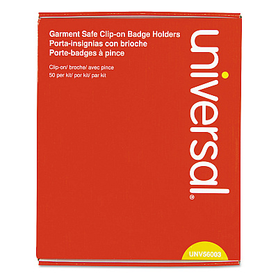 Universal Clear Badge Holders w/Garment-Safe Clips, 2 1/4 x 3 1/2, White Inserts, 50/Box (UNV56003)