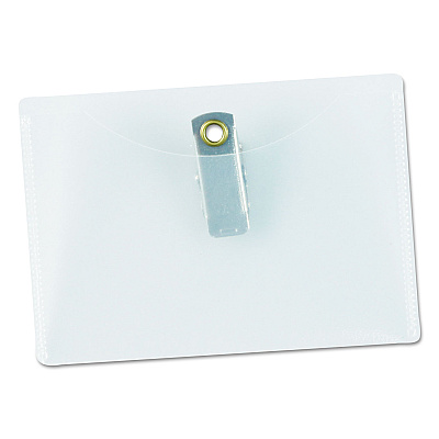 Universal Clear Badge Holders w/Garment-Safe Clips, 2 1/4 x 3 1/2, White Inserts, 50/Box (UNV56003)