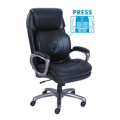 SertaPedic Cosset Big and Tall Executive Chair, Supports Up to 400 lb, 19" to 22" Seat Height, Black Seat/Back, Slate Base (SRJ48964)