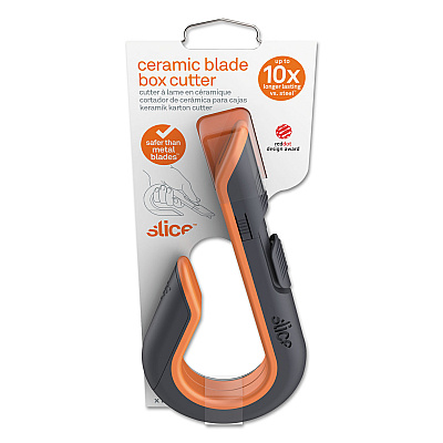 slice Box Cutters, Double Sided, Replaceable, 1.29" Carbon Steel Blade, 7" Nylon Handle, Gray/Orange (SLI10400)
