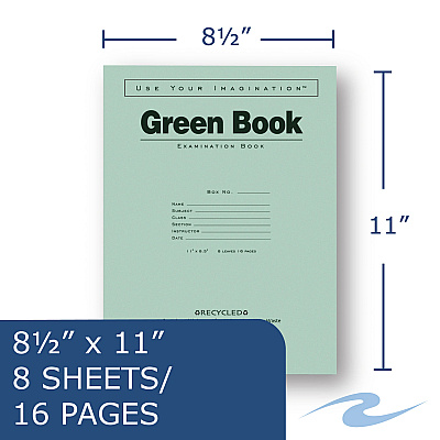 Roaring Spring Green Books Exam Books, Wide/Legal Rule, Green Cover, (8) 11 x 8.5 Sheets (77509)