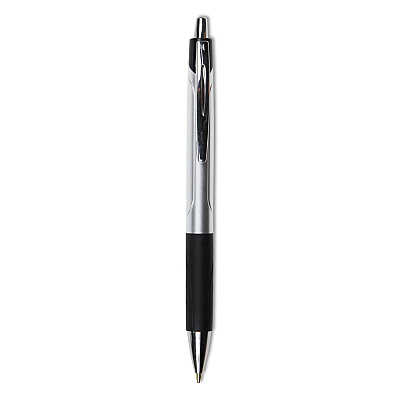 Universal Comfort Grip Ballpoint Pen, Retractable, Medium 1 mm, Black Ink, Silver/Black Barrel, Dozen (UNV15540)