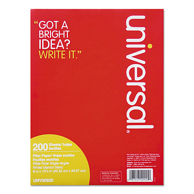 Universal Filler Paper, 3-Hole, 8 x 10.5, Wide/Legal Rule, 200/Pack (UNV20920)