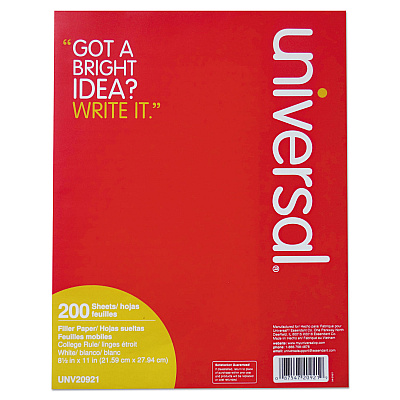 Universal Filler Paper, 3-Hole, 8.5 x 11, Medium/College Rule, 200/Pack (UNV20921)
