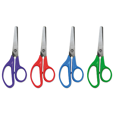 Universal Kids' Scissors, Rounded Tip, 5" Long, 1.75" Cut Length, Straight Assorted Color Handles, 12/Pack (UNV92023)