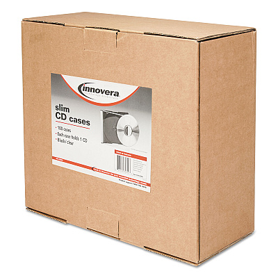 Innovera CD/DVD Slim Jewel Cases, Clear/Black, 100/Pack (IVR85800)