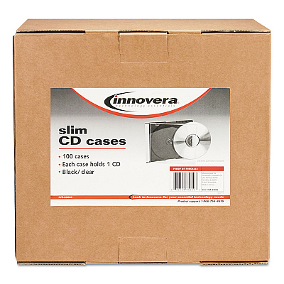 Innovera CD/DVD Slim Jewel Cases, Clear/Black, 100/Pack (IVR85800)
