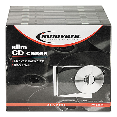 Innovera CD/DVD Slim Jewel Cases, Clear/Black, 25/Pack (IVR85825)