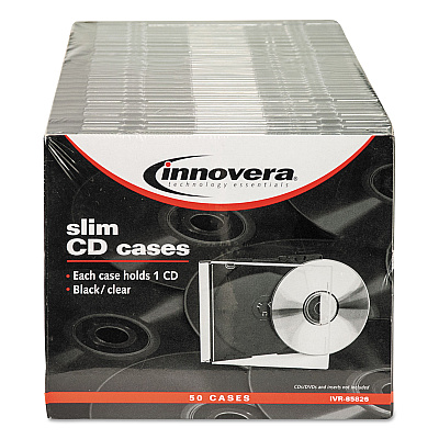 Innovera CD/DVD Slim Jewel Cases, Clear/Black, 50/Pack (IVR85826)