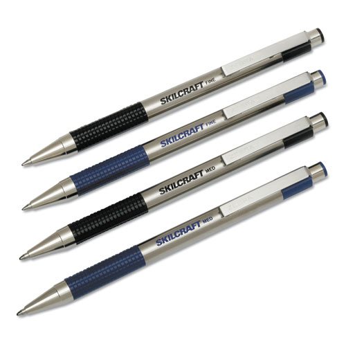 AbilityOne 7520016661049 SKILCRAFT Zebra Ballpoint Pen, Retractable, Medium 1 mm, Black Ink, Stainless Steel Barrel, 2/Pack