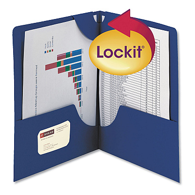 Smead Lockit Two-Pocket Folder, Textured Paper, 100-Sheet Capacity, 11 x 8.5, Dark Blue, 25/Box (SMD87982)